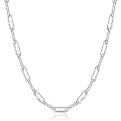Stainless Steel Dainty Paperclip Link Chain Necklace for Women - color: Silver