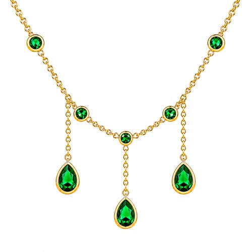 Rich London 18K Rose Gold Plated 2-in-1 Clover Heart Pendant Necklace for Women | Elegant Crystal Charm Jewellery - color: Green 3 Drop