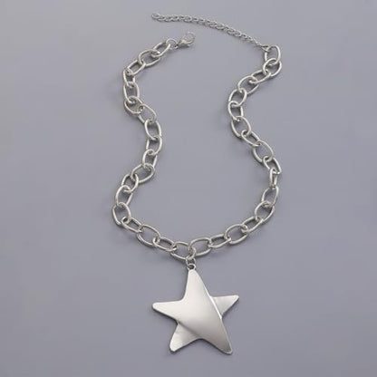 Big Star Necklace Chunky Necklace for Women Boho Thick Chain Statement Necklace Trendy Large Star Pendant Necklace Bold Vintage Chunky Jewelry - style: 3 - S