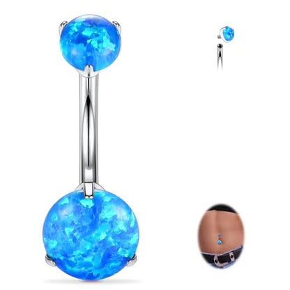 FUNLMO 14G Belly Button Ring Titanium Belly Button Piercing Belly Ring Internally Threaded Navel Piercing Jewelry - color: Silver-Blue Opal