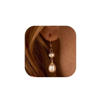 Pearl Earrings for Women 14K Gold Freshwater Pearl Hoop Earring Dangle Drop Wedding Earrings Bridal Bridesmaid Jewelry Gifts for Women - color: Natural Freshwater Pearl Drop Earrings