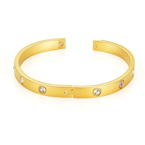 Gold Chain Bangle Bracelets For Women,18K Gold-plated Friendship Love Stainless Steel Jewelry Birthday Gifts Jewelry - color: Golden