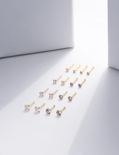 18G 20G 22G Round Cubic Zirconia Nose Rings Studs for Women Men 316L Stainless Surgical Steel Nose Ring Stud Piercing Jewelry Silver Gold Clear CZ 1.5mm 2mm 2.5mm 3mm - style: 24G (Thin) Straight Gold