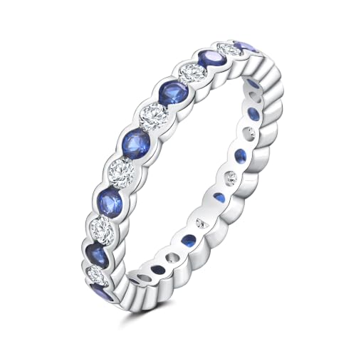 2.2mm Thin Stackable Full Eternity Rings for Women 14K Gold Plated | Cubic Zirconia/Emearld/Ruby/Sapphire Wedding Promise Band Ring for Her Valentines Anniversary Size 6-10 - color: A-CZ/Sapphire