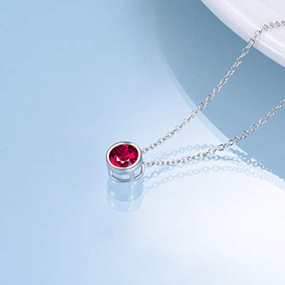 925 Sterling Silver Solitaire Cubic Zirconia Necklace for Women Teen Girls - color: July - Red
