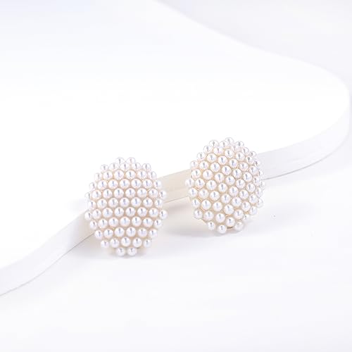 YOQUCOL Simulated Pearl Flower-Cluster Shape Clip On Stud Earrings Non Pierced Ear Earrings for Women - color: Oval