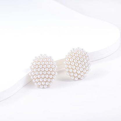 YOQUCOL Simulated Pearl Flower-Cluster Shape Clip On Stud Earrings Non Pierced Ear Earrings for Women - color: Oval