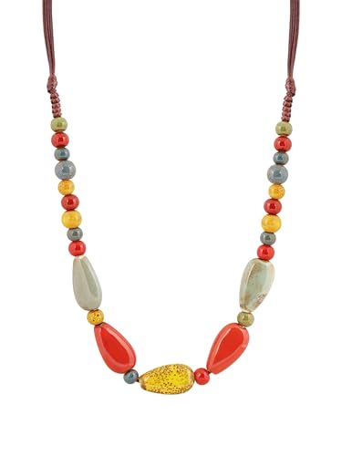 MINACHI Boho Hippie Round Ceramic Beads Strand Necklace, Vintage Bohemian Summer Beach Jewelry Gift for Women - color: S04A