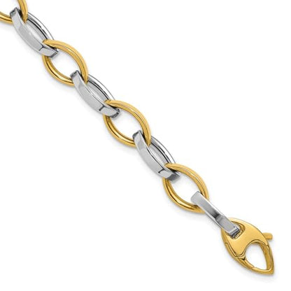 14K Two-tone Gold Polished Link Bracelet 7.5"
