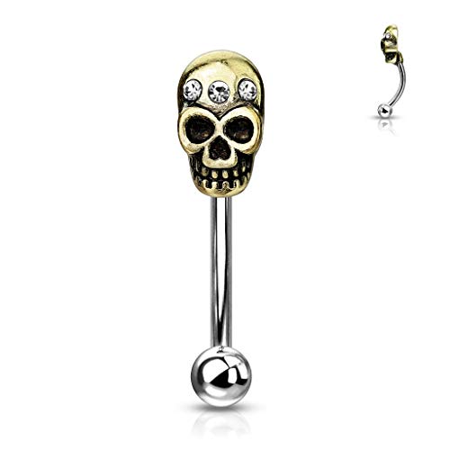Luxe Modz Curved Eyebrow Rings Curved barbell Surgical Steel with Antique gold IP Skull design