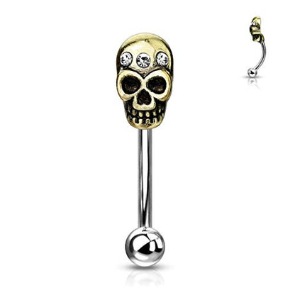 Luxe Modz Curved Eyebrow Rings Curved barbell Surgical Steel with Antique gold IP Skull design