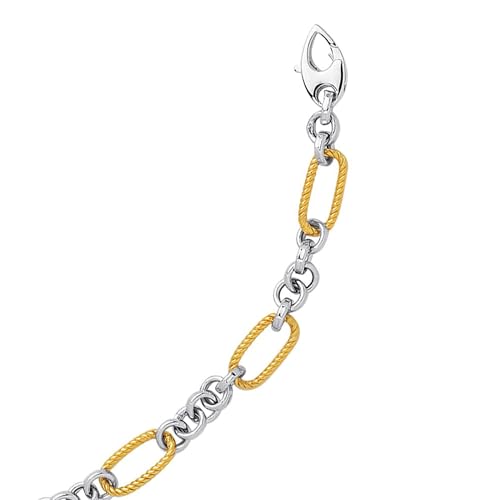 Jewelry Affairs 14K Two-tone Gold Alternating Twisted Elongated Oval Rope Link Chain Bracelet, 7.5"