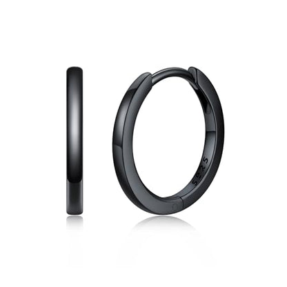 925 Sterling Silver Huggie Hoop Earrings, Small Silver Hoop Earrings for Women Hypoallergenic Huggie Lightweight Small Hoops Earring Cartilage Sleeper Earrings 6/8/10/12/14/16/18/20mm - color: Black, size: 12MM