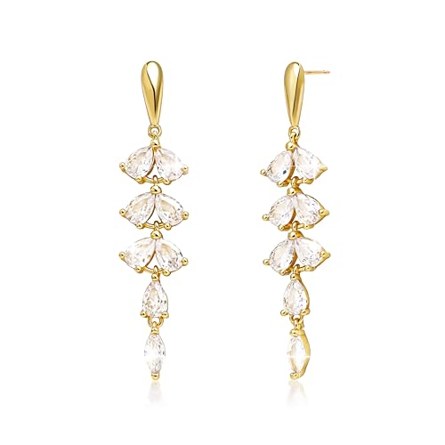 Sonateomber Gold Silver Pearl Rhinestone Dangle Earrings for Women, Elegant CZ Leaf Butterfly Bridal Earings Prom Wedding Fashion Jewelry Gift - color: Cubic Zirconia Gold