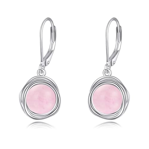 FreshWater Pearl Dangle Earrings 925 Sterling Silver Lapis lazuli Turquoise Larimar Opal Black Pearl Leverback Earrings for Women Birthday Hypoallergenic - style: Rose quartz earrings