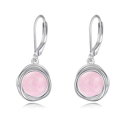 FreshWater Pearl Dangle Earrings 925 Sterling Silver Lapis lazuli Turquoise Larimar Opal Black Pearl Leverback Earrings for Women Birthday Hypoallergenic - style: Rose quartz earrings