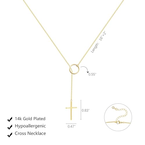 HERIER Lariat Gold Necklace for Women, Dainty Long Necklace 14k Gold Plated/Silver Y-Shaped Layered Beaded Chain Drop Necklaces for Women Trendy Simple Gold Jewelry for Women Gifts - color: Y Cross Necklace-Gold