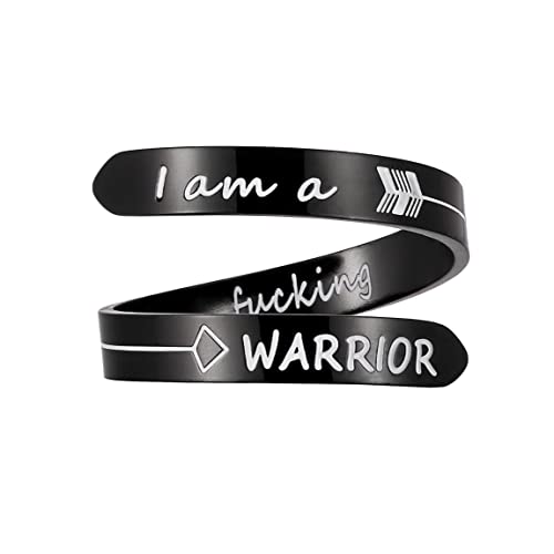 Opening Black Keep Going ring Stainless Steel Adjustable Never give up Jewelry Inspirational Opening Stacking Cute Hiphop Band - style: I am a WARRIOR