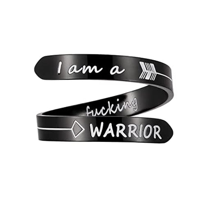 Opening Black Keep Going ring Stainless Steel Adjustable Never give up Jewelry Inspirational Opening Stacking Cute Hiphop Band - style: I am a WARRIOR