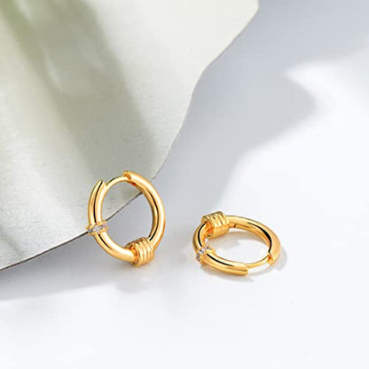 Cubic Zirconia Huggie Earrings 14k Gold Plated Tiny Earrings Small Huggie Hoop Earrings Simple Lightweight Hoops Gift for Women - color: Singlecircle