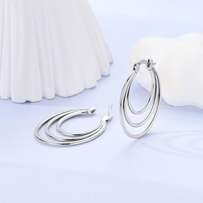 Parmuz 925 Sterling Silver Earrings Hoops for Women Ladies Simple Lightweight Twisted Medium Hoop Earrings With Cubic Zirconia Hypoallergenic Jewelry for Her - color: white silver