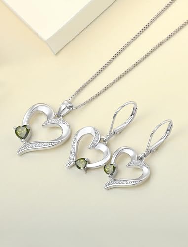 YL Heart Necklace 925 Sterling Silver Love Heart Pendant Birthstone Jewelry for Women - color: 08-peridot-Aug