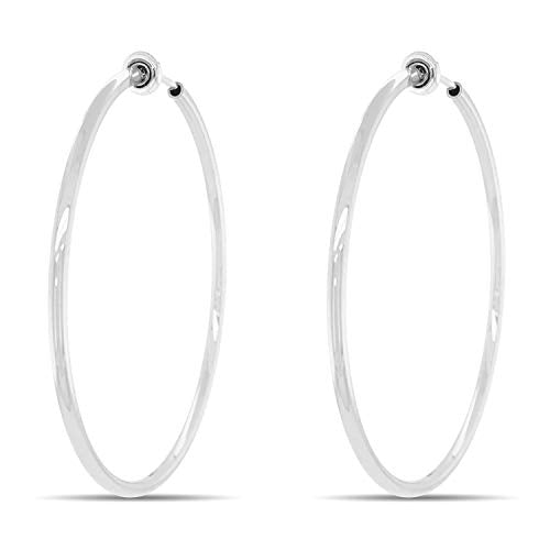 Clip On Spring Hoop Earrings for Non-Pierced Ears - color: Bright Silver-Tone, size: 50mm