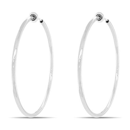 Clip On Spring Hoop Earrings for Non-Pierced Ears - color: Bright Silver-Tone, size: 50mm