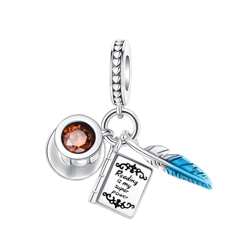 LUXILLA Love You Best Friend Grandma Wife Heart Charm 925 Sterling Silver Charms Fit for Bracelets Necklace Jewelry Gift for Women - color: Book and Coffee Cup Charm