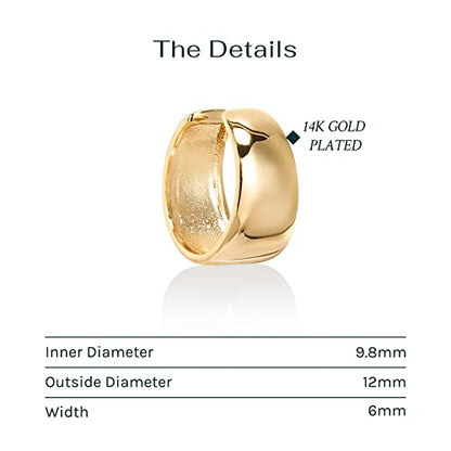 PAVOI 14K Gold Plated 925 Sterling Silver Round Huggie Ear Cuff Earrings for Women | Clip On Cartilage Cuff Earrings - style: Ultra Wide