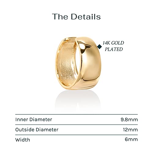 PAVOI 14K Gold Plated 925 Sterling Silver Round Huggie Ear Cuff Earrings for Women | Clip On Cartilage Cuff Earrings - style: Ultra Wide