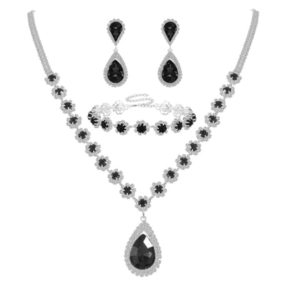 Silver Plated Necklace Earrings Bracelet Crystal Bridal Wedding Jewelry Sets for Wedding princess birthday party Halloween Prom Pageant Jewelry - color: 1-black