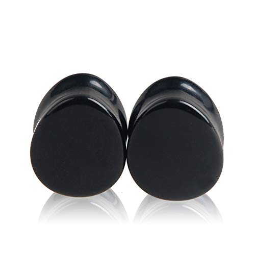 HQLA 1 Pair Teardrop Black Obsidian Natural Stone Plug Tunnels Ear Gauges Expanders Stretcher Body Piercings - style: 00g(10mm)