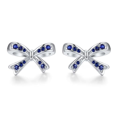925 Sterling Silver Birthstone Bow Stud Earrings for Girls Women Bow Jewelry Birthday Gifts for Teens Kids Girls Bowknot Stud Earrings - color: 09.September