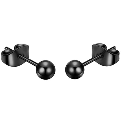 Titanium Ball Earrings Hypoallergenic Studs for Women Men Sensitive Ears Black 3mm 4mm 5mm Titanium Backs - style: 4mm black