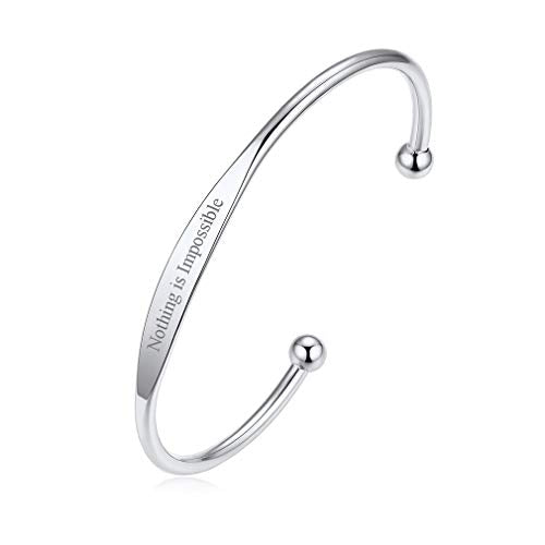 Custom4U Personalized Cuff Bracelets for Women Custom Name Bangle Bracelet | Inspirational Words Text Any Message Engraved Memory Jewelry Customized Gifts for Women BFF (Gift Box) - color: 1.0-Silver Color