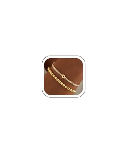 14K Gold Plated Bracelets for Women Dainty Tennis Initial Bracelet Trendy Beaded Stackable Charm Bracelets Layered Waterproof Bracelet Dainty Bracelet for Women Jewelry Gifts - style: D