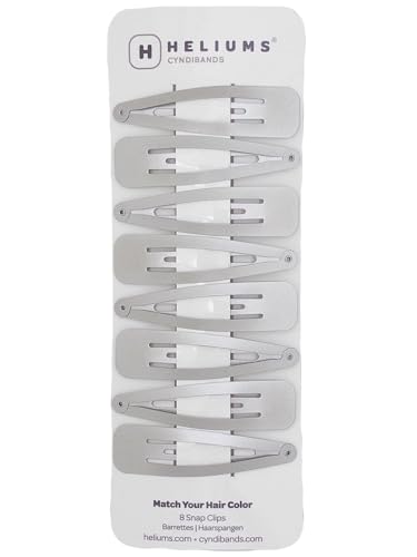 Heliums Large Snap Hair Clips - Silver - 2.7 Inch Metal Hair Barrettes for Women, Metallic Snap Clips - 8 Count - color: Silver Gray