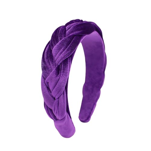 Purple Headbands for Women, Braided Headband Velvet Padded Hair bands, Cute Hair Accessories for Women - color: Purple