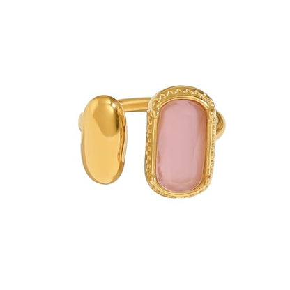 Elegant Gemstone Geometric Statement Rings for Women Gold-Tone Plated Stainless Steel Open Band Dainty Wedding Open Adjustable Middle Thumb Ring Cocktail Prom Party Trendy Jewelry for Girlfriend - color: Pink