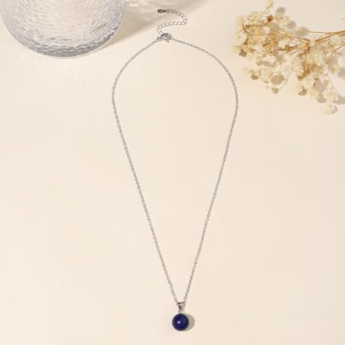 Natural Jade Necklace for Women Sterling Silver Adjustable Handmade Green Jade Pendant Necklaces Healing Crystal Necklace Good Luck Gift for Her - style: Lapis Lazuli Necklace