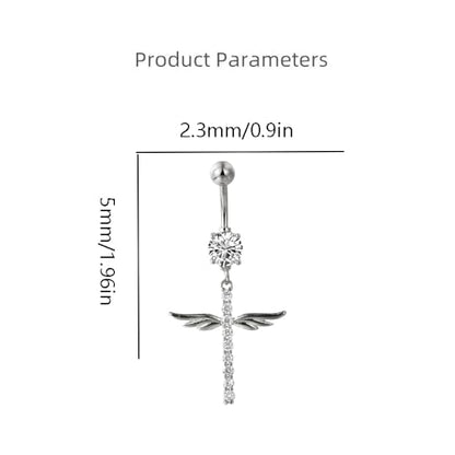14G Crystal Wing Dangle Belly Button Ring for Women Cubic Zirconia Belly Curved Navel Barbell Dangle Piercing Sparkling Body Piercing Jewelry - color: Silver