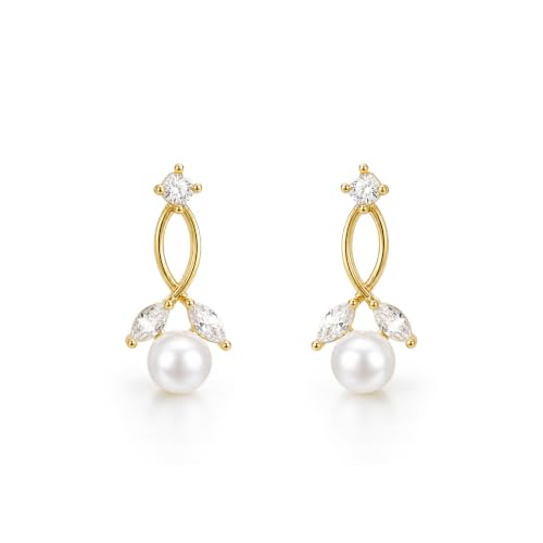 Pearl Earrings for Women 14k Gold/Silver Pearl Drop Earrings Long White Pearl Tassel Dangle Statement Earrings Bridal Wedding Dainty Prom Earrings Birthday Gifts Jewelry - color: Gold CZ Pearl Earrings