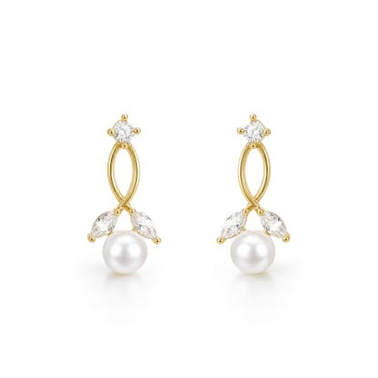 Pearl Earrings for Women 14k Gold/Silver Pearl Drop Earrings Long White Pearl Tassel Dangle Statement Earrings Bridal Wedding Dainty Prom Earrings Birthday Gifts Jewelry - color: Gold CZ Pearl Earrings