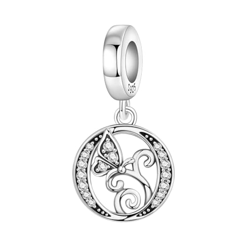 2 Pack 925 Sterling Silver Butterfly Letter Charms for Bracelets and Necklace Alphabet Initial Dangle Pendants Round Spacer Beads Pave Cubic Zirconia Jewelry Gift for Women - color: O Set