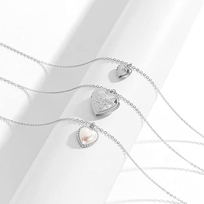 KnBoB 3 Layered Necklaces for Women, Layered Choker Necklaces for Women Adjustable Gold Plated Rolo Chain Necklace with Heart Pendant - color: White Gold