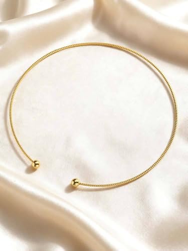 JAJAFOOK Minimalist Round Gold-Tone Bar Necklace Simple Fashion High Neck Choker Female King Neckwire - color: Wire with Ball