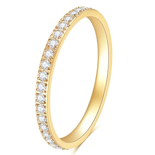 2mm 5mm Tainless Steel Cubic Zirconia Wedding Band Rings For Women,Stackable No Tarnish Fashion Cross Rings Size 4-10 - color: Gold