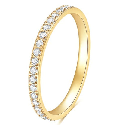 2mm 5mm Tainless Steel Cubic Zirconia Wedding Band Rings For Women,Stackable No Tarnish Fashion Cross Rings Size 4-10 - color: Gold