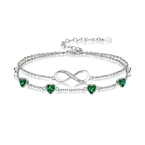 Prismata Infinity Birthstone Charm Link Bracelet/Anklet 925 Sterling Silver Adjustable 12 Months Birthstone Infinity Bracelet/Anklet Birthday Jewelry Gifts for Women Her - color: 05-May, size: 7'+2' Bracelet